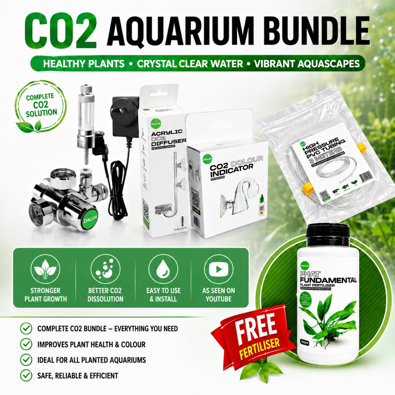 CO₂ Basic Bundle Kit – Regulator, Diffuser, Drop Checker & Free Fertiliser co2 regulator DaluaAustralia 