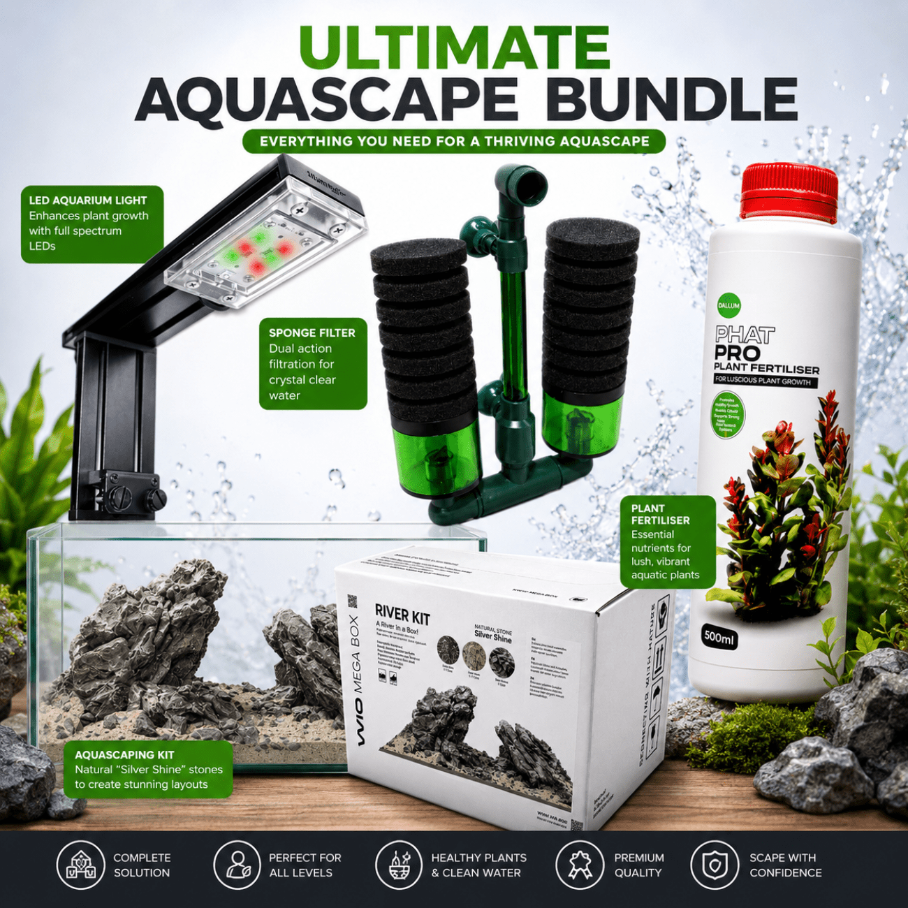 Ultimate Iwagumi Starter Kit – Complete Light, Hardscape & Filtration Bundle Soil and Substrate WIO 